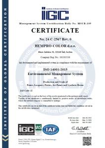 Sertifikat ISO 14001:2015 24-C-2567-Rev0